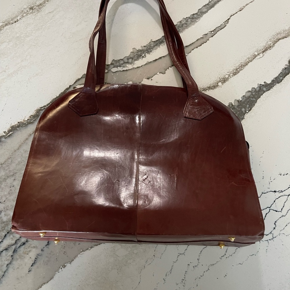Charles Jourdan Vintage Elegant Brown Leather Tote Bag made in Italy